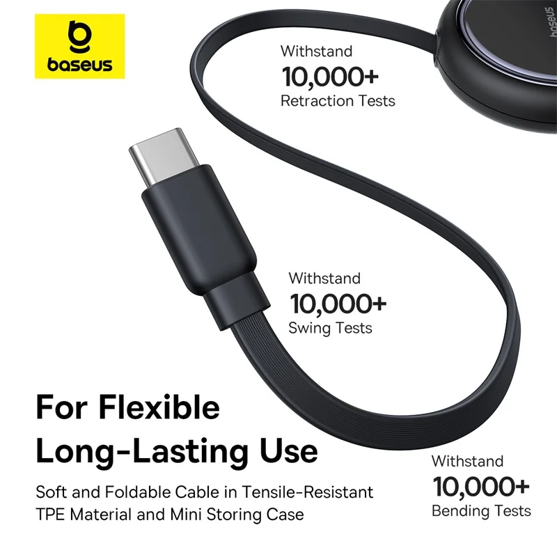 Baseus 개폐식 USB C 케이블, 아이폰 16, 15 프로 맥스용, 100W 타입 C 케이블, 화웨이, 샤오미, 맥북용 고속 충전, 2 인 1