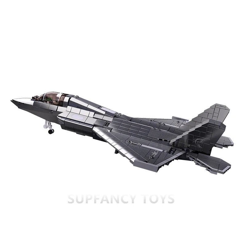 Sluban 838 Uds. Modelo de combate sigiloso de la Fuerza Aérea ladrillos escala 1/44 J-35 avión bloques de construcción militares juguetes educativos para niños