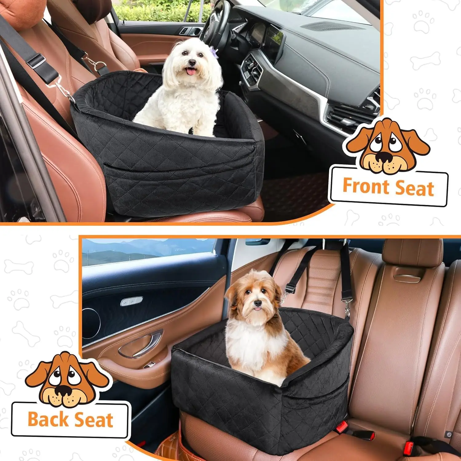 Dog Car Seat for Small Medium Dogs,Detachable Washable Dog Booster Seat Under 30lbs, Pet Car Seat Travel Bed with Storage Pocket