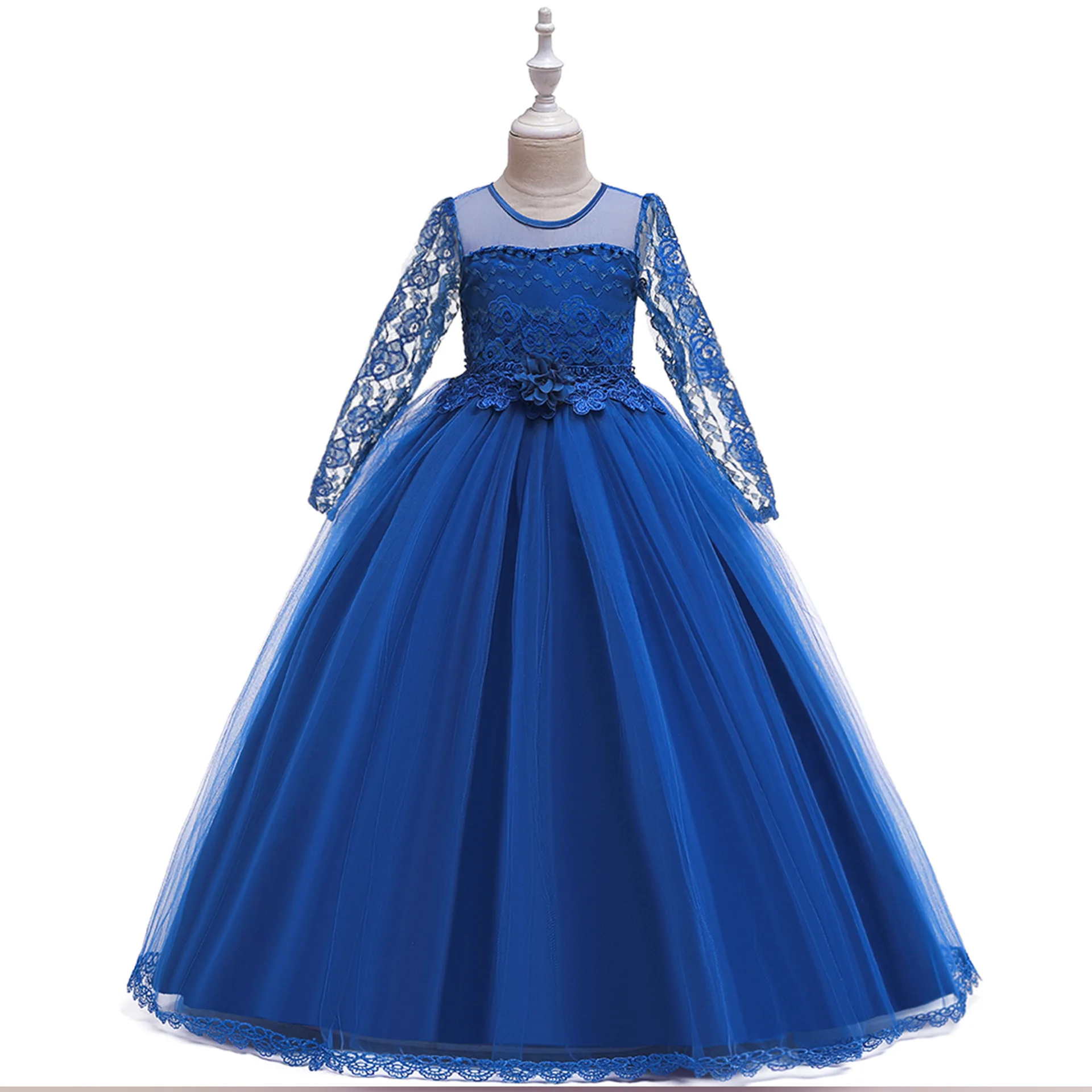 Elegant Bridemaid Girl Party Dresses Wedding Costume Bow Lace Flower Princess Dress for Kids Baptism Pageant Prom Gown