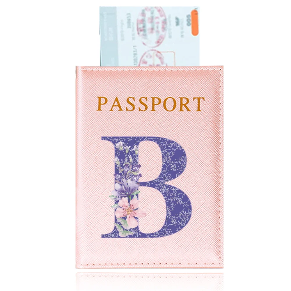 Passport Cover Pink Color Passport Holder Waterproof Travel Passport Case Printing Purple Flower Series Plane Ticket Card Case