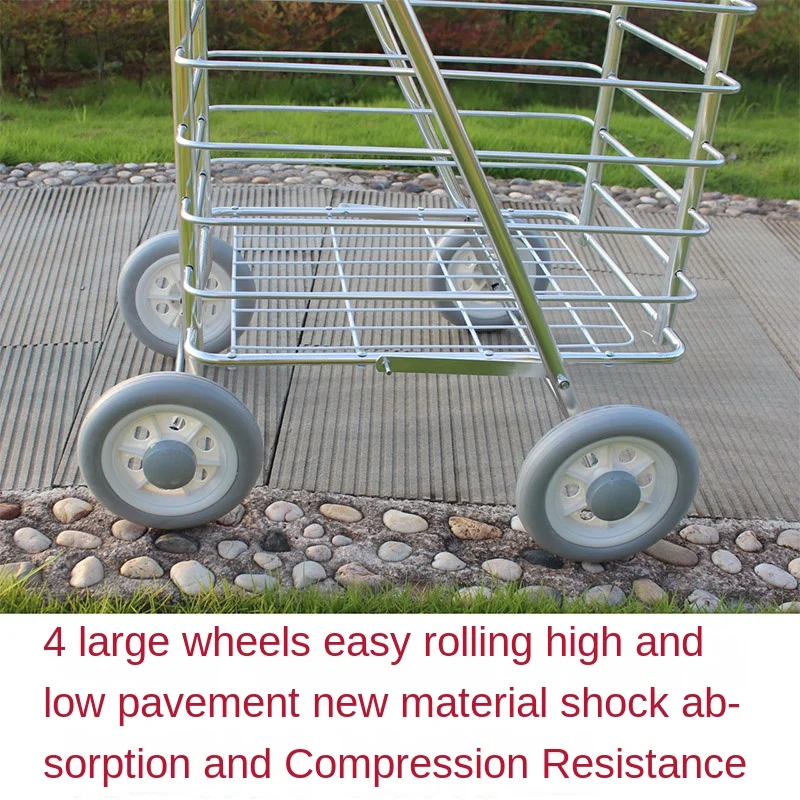 Aluminum Alloy Folding Shopping Cart Large Capacity Portable Basket Trolley Durable Old-Style Grocery Cart Trailer