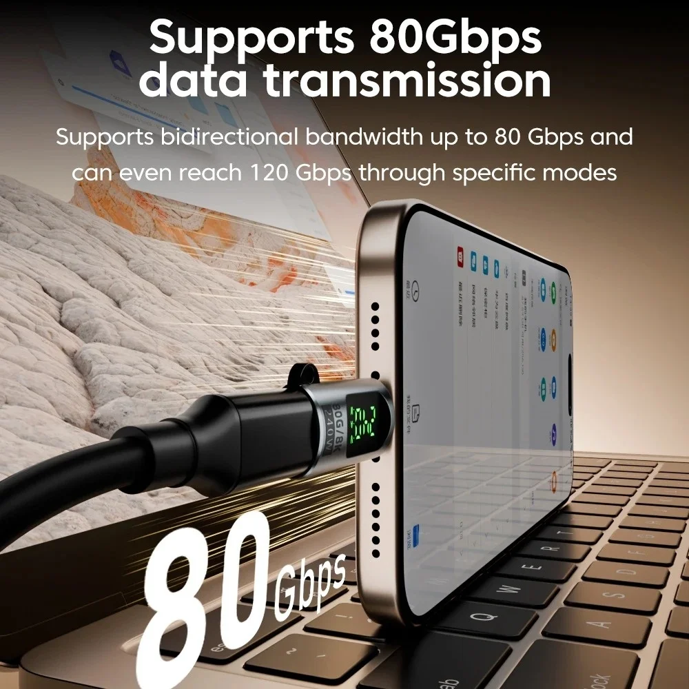 PD 240W LED Display USB 4.0 80Gbps USB C to Type C OTG Adapter 8K 60Hz Fast Charging for iPhone 16 17 Pro Samsung Huawei MacBook