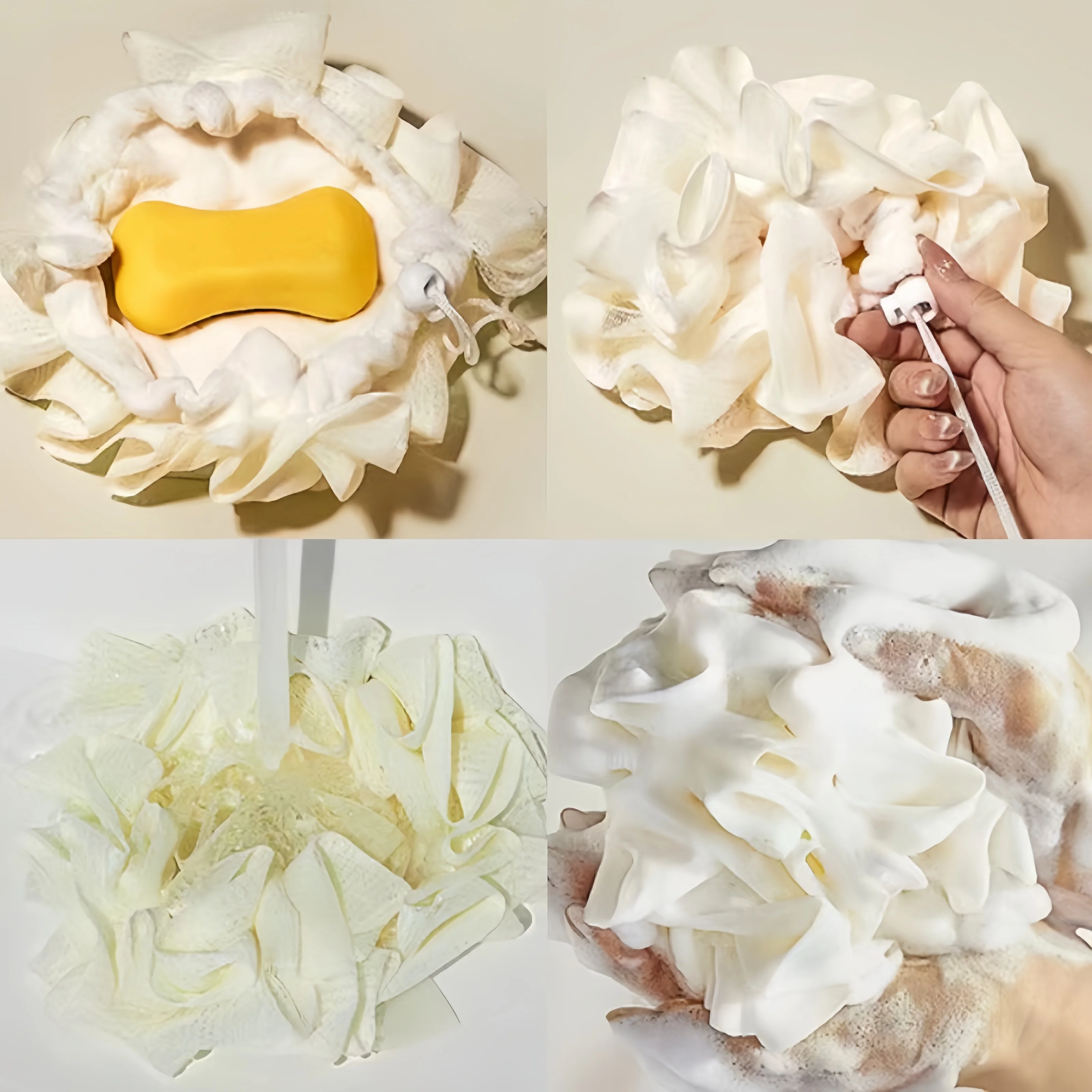 Toalla de baño 2 en 1, esponja de esponja con cierre de cordón para jabón, esponja de ducha de malla exfoliante suave, herramienta de baño para el cuidado de la piel