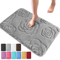 Rose Bath Mat Bathroom Rug Quick Dry Non Slip Area Mat Coral Fleece Bath Floor Mat Soft Absorbent Washable Carpet Shower Doormat