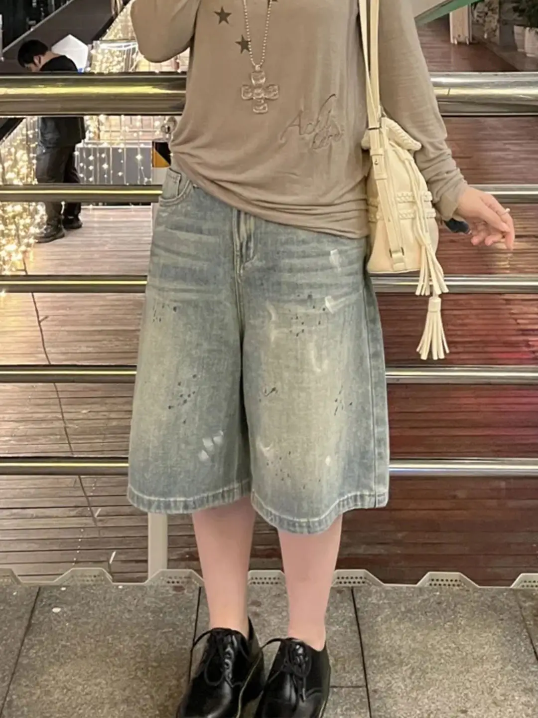 Pantalones cortos de mezclilla retro americanos desgastados para mujer, novedad de verano, de pierna recta y ancha, a la moda...