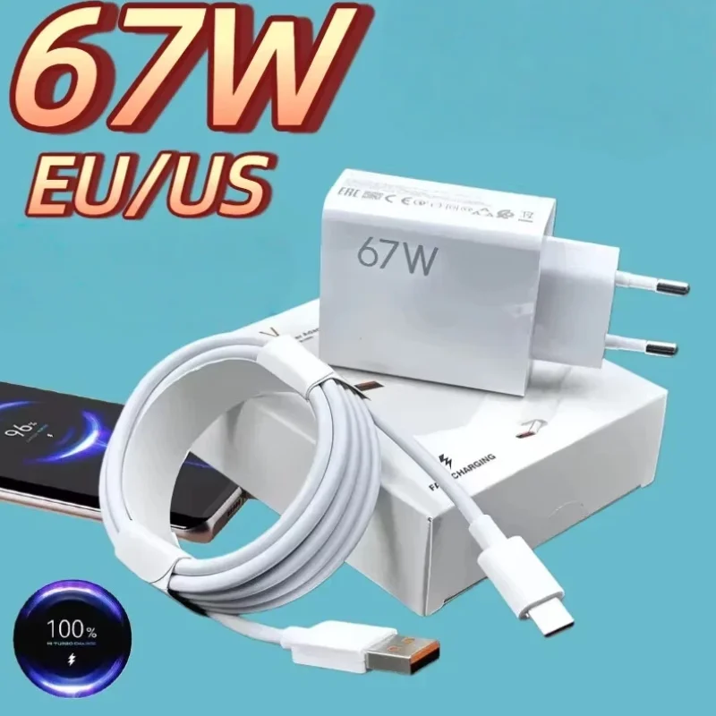 

Original 67W EU/US Hyper Turbo Fast Chargers Usb Type-C Cable For Redmi Note Pro Mi 13 Lite K60 K60E K50 CIVI 3 2