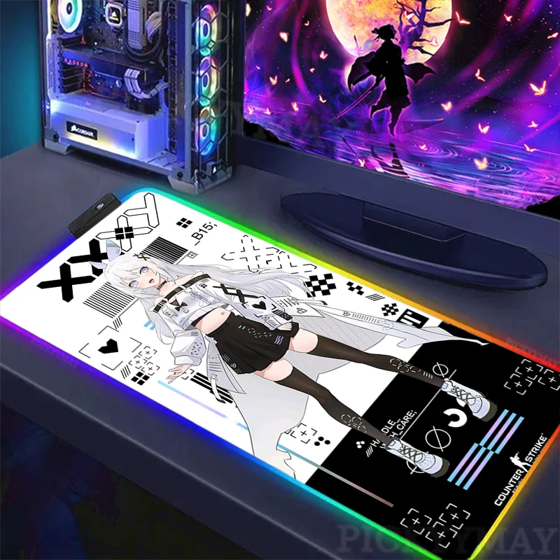 

CSGO Anime Girl Large RGB Mouse Pad XXL Gaming Mousepad LED Mouse Mat Gamer Mousepads Luminous Table Mats Desk Pads With Backlit