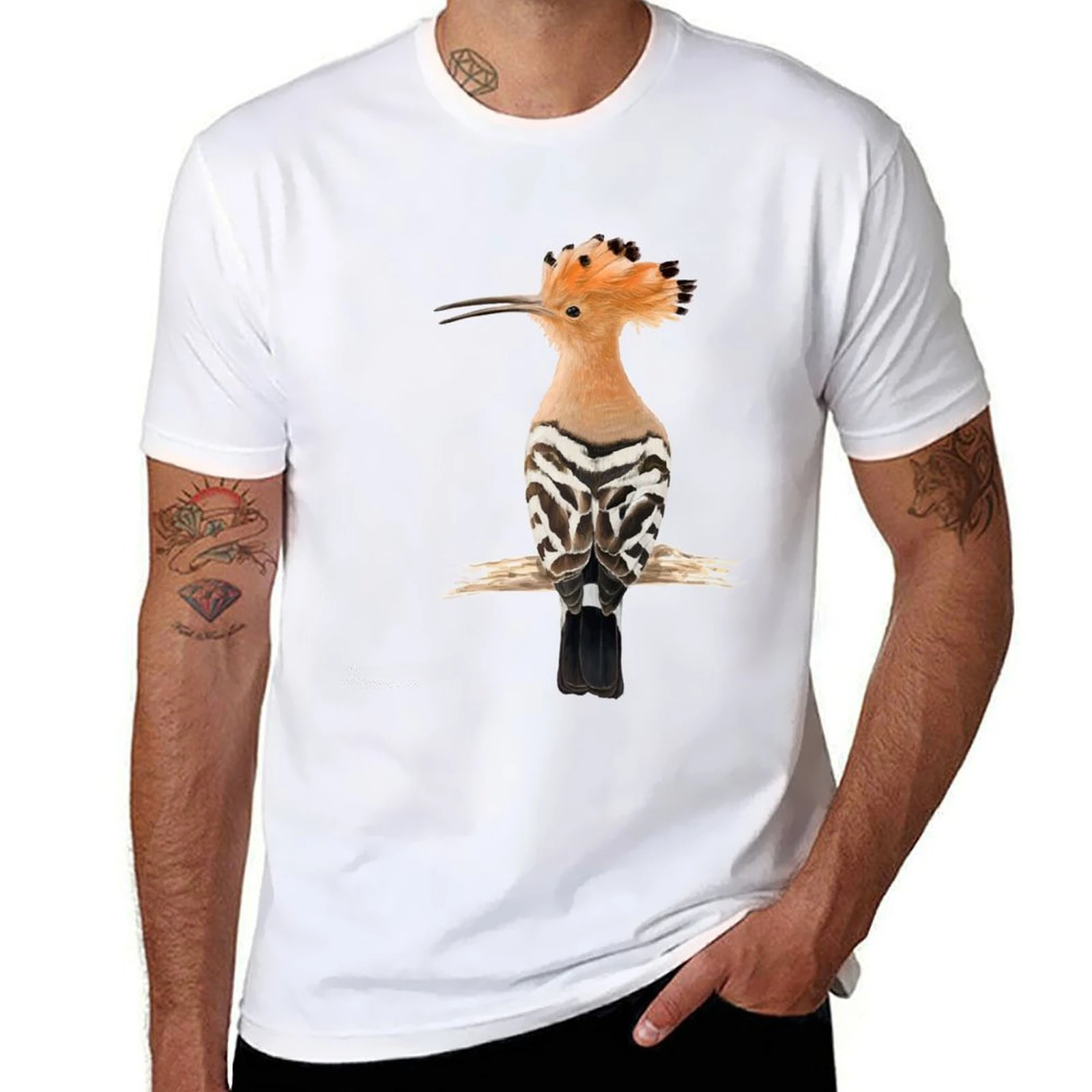 Short sleeve tee plus size tops t shirt men Hoopoe Tropical Exotic Bird Illustration T-Shirt Summer vintage Short Sleeve