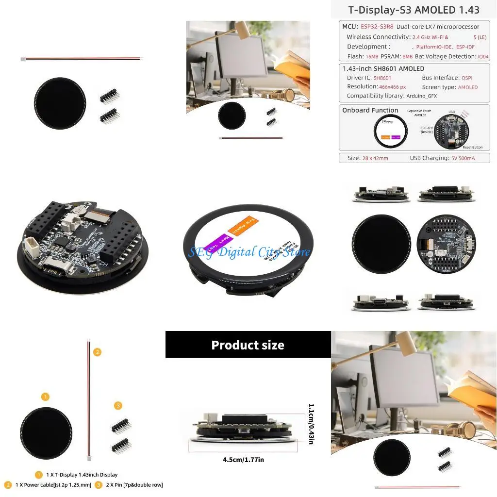 

U75B IoTs Development Board with 1.43Inch AMOLED Display Board, ESP32 S3R8, WiFi & BLE5 for Maker and Hobbyists