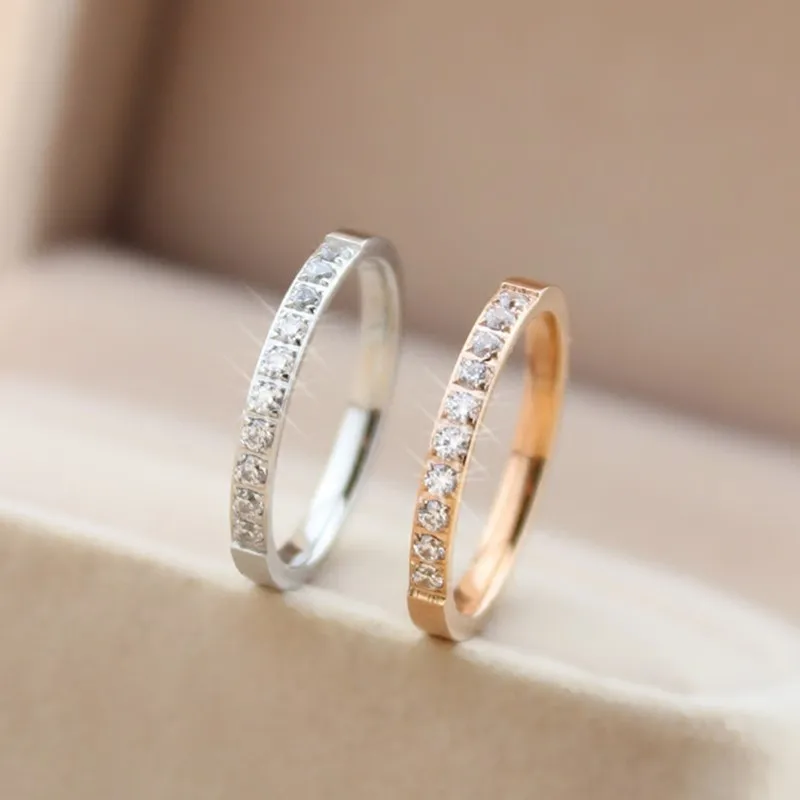 Stainless Steel Half Eternity Band Pave Setting CZ Wedding Ring for Women Girl Size 4-10