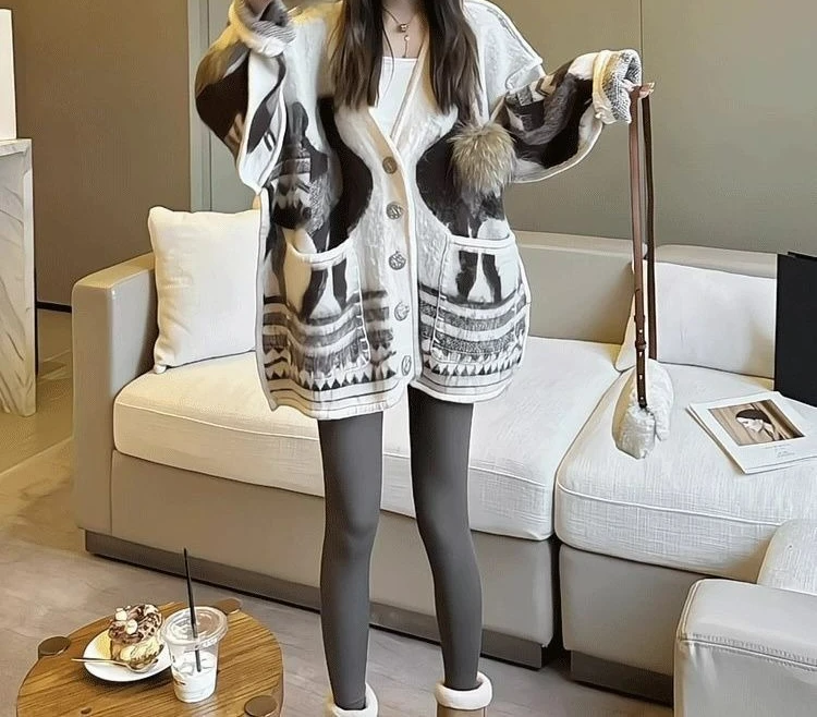 2025 outono e inverno novo design de moda versátil manga comprida suéter cardigã único