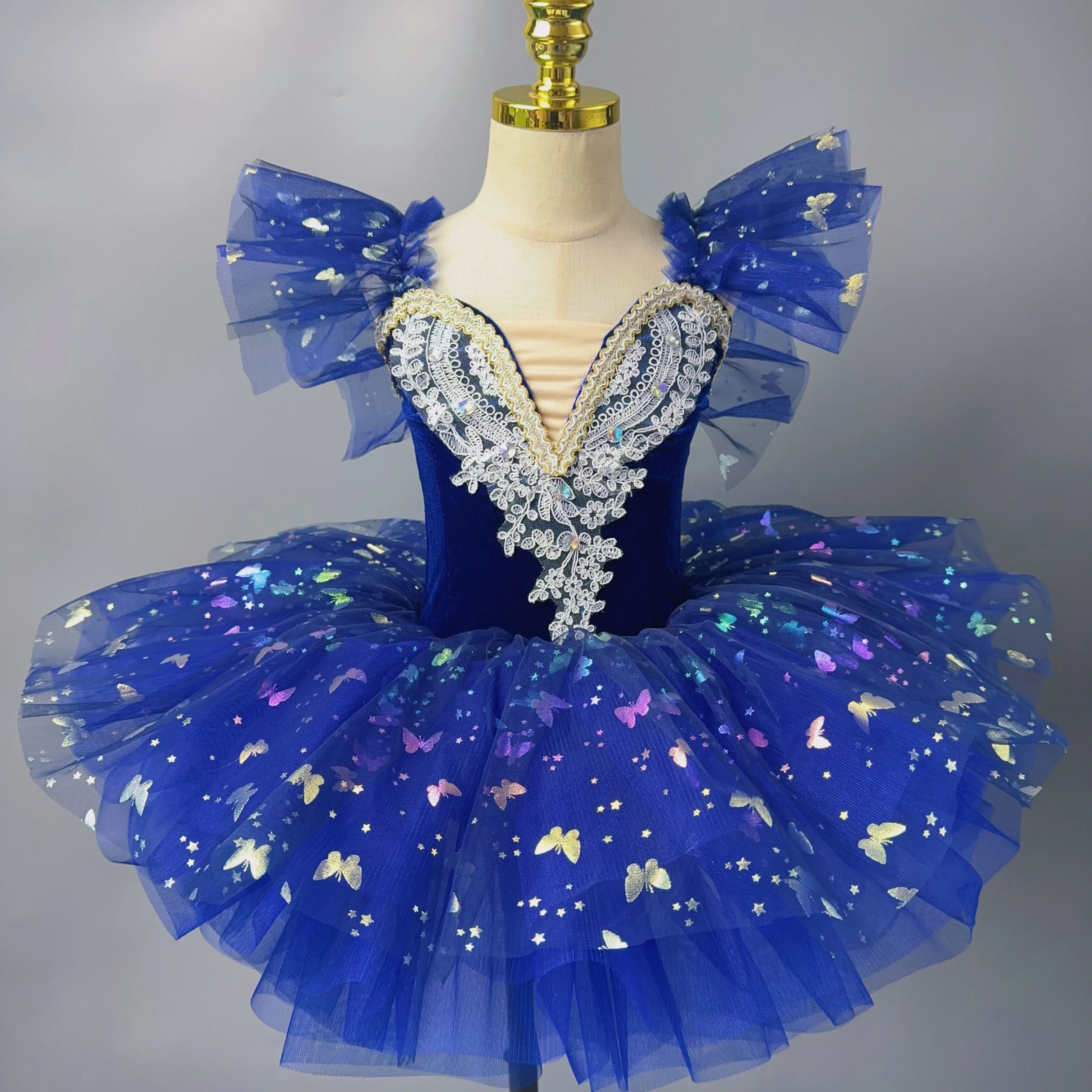 Robe de Ballet avec Jupe Tutu à Paillettes et Imprimé Papillon pour Enfant, Costume de brev, Vêtements de Spectacle sur Scène, Justaucorps pour Fille