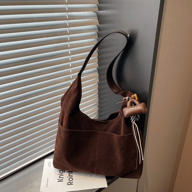 

Faux Suede Solid Color Hasp Casual Tote 2026 New High Quality Retro Bags Large Capacity Waterproof Durable Shoulder Bags