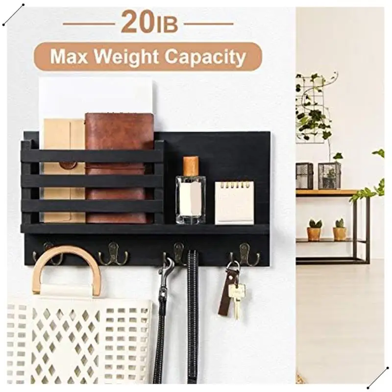 Mail Holder For Wall-Rustic Mail Organizer With Key Hooks For Hallway Kitchen Farmhouse Decor Easy To Use