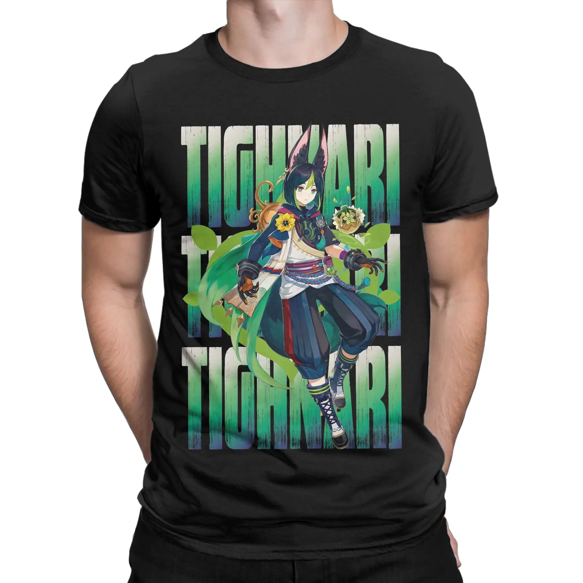 Men T-Shirt Genshin Impact Tighnari Vintage Cotton Tee Shirt Short Sleeve  T Shirts O Neck Tops Birthday Present