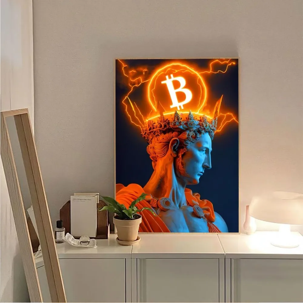 Neon Splatter Bitcoin Modern Poster No Framed Poster Kraft Paper Vintage Poster Wall Art Painting Bedroom Study Stickers