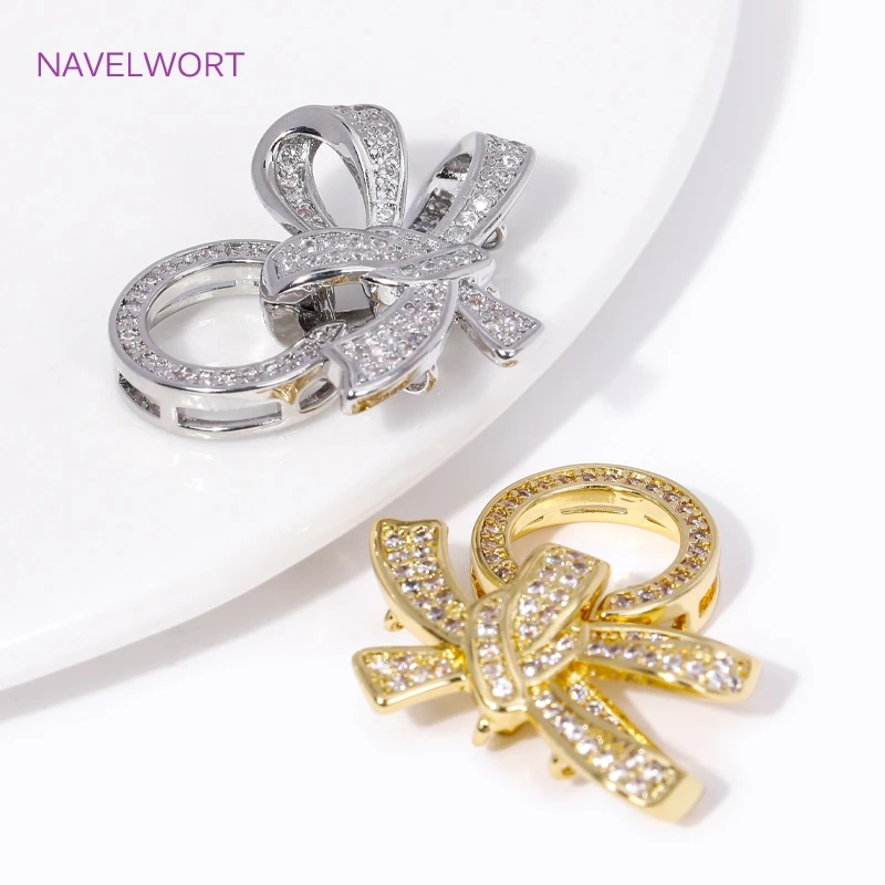 18K Gold Plated Inlaid Zircon 3 Rings Butterfiy Knot Pearl Clasps Connector Fastener DIY Bracelets Jewelry Making Accessories