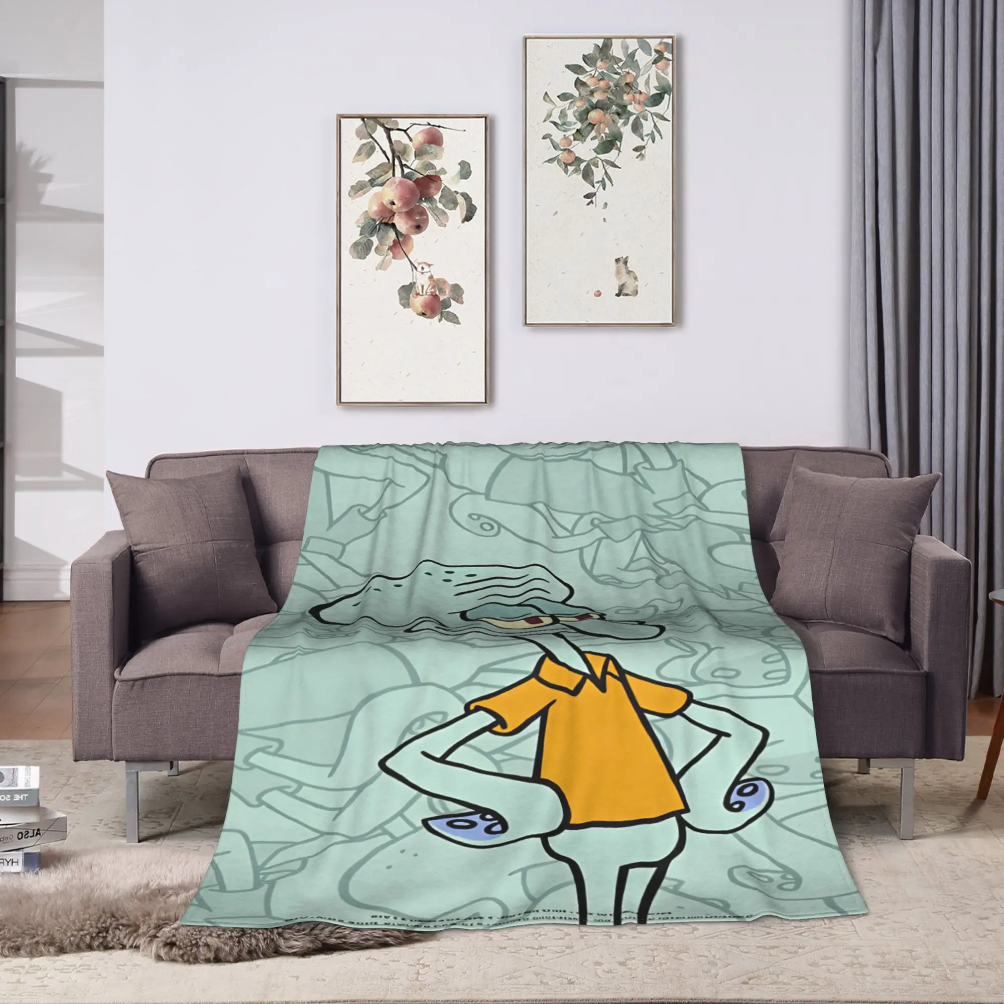SpongeBobs Plankton  Flannel Blanket Spring  Super Soft Bedding Throws for Students Bedroom Pattern Bedspread Sofa Bed Cover