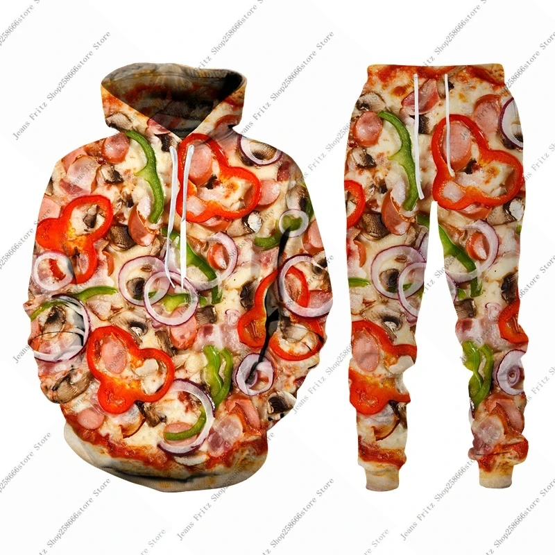 Hoodies Set 3D Pizza Food Print Men Hoodies/Tracksuit Fashion Autumn Winter Kids Clothing Suit Casual Long Sleeve Jogging Suits