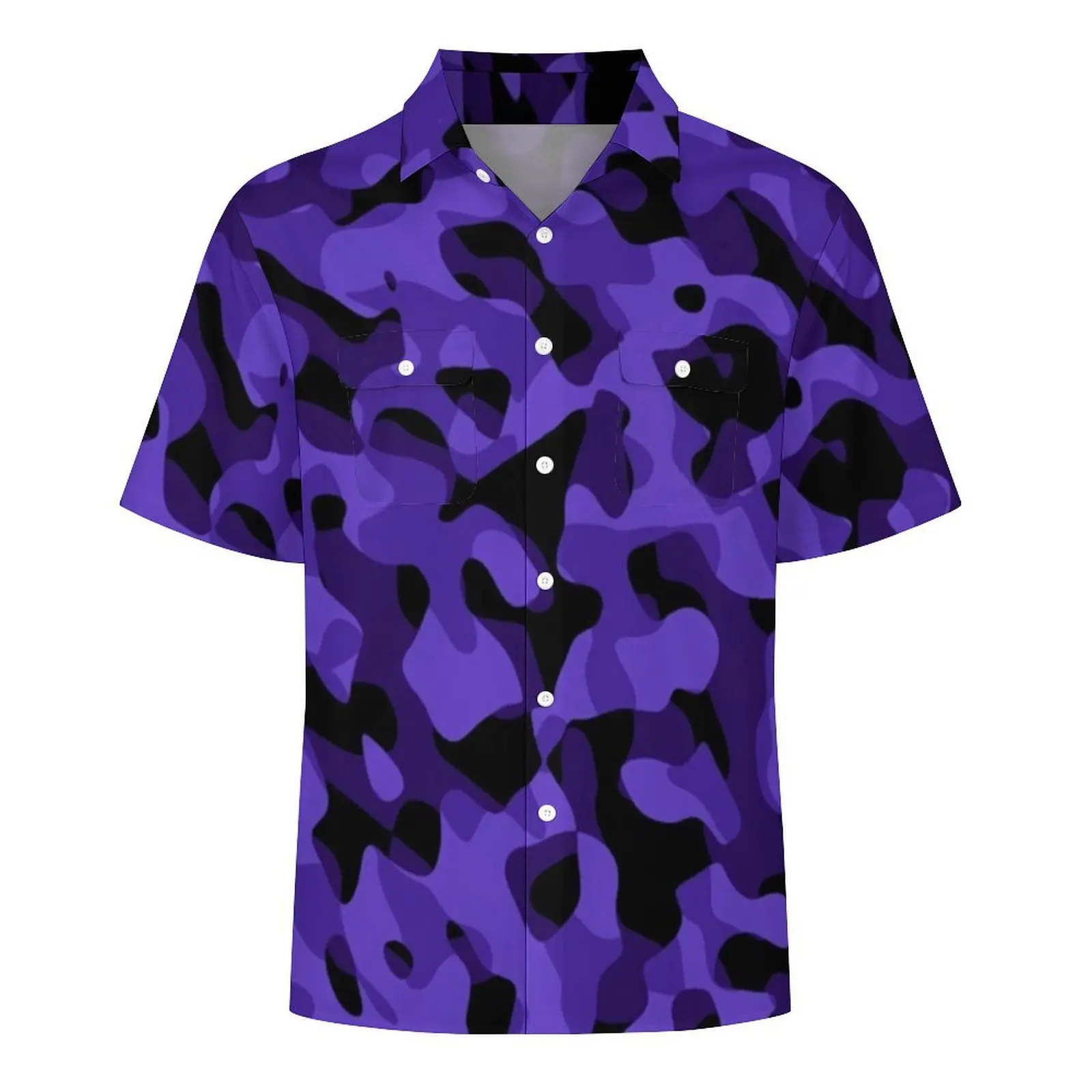 Chemise Hawaïenne à Manches Courtes pour Homme, Chemisier Décontracté à Imprimé Camouflage Foncé, Violet et Noir, Nouveauté, Vacances, Design Amusant