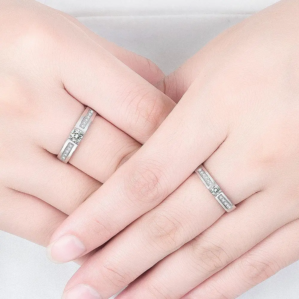 2pcs 925 Sterling Silver Couple Rings Zircom For Women Man Exquisite Student Girlfriend Silver Jewelry Accessories Wedding