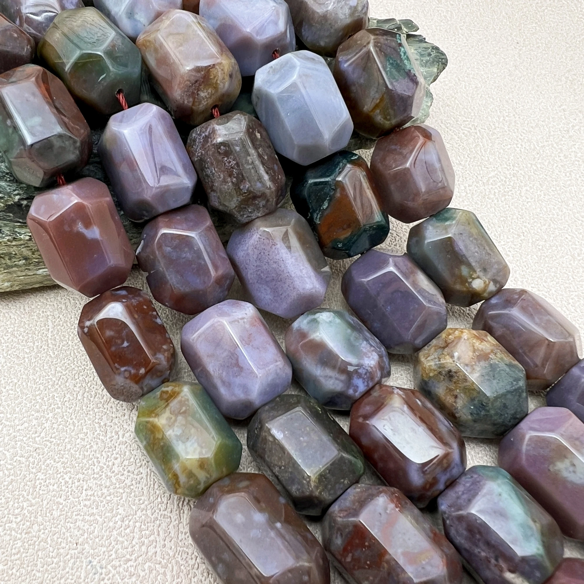 Large Faceted Natural Stone Indian Moss Agates Cutting Nugget Focus Beads For DIY Jewelry Making