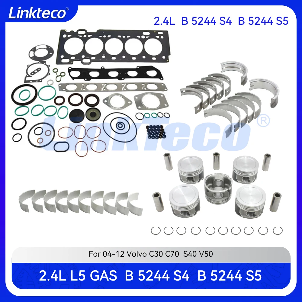 

Engine Repair Kit Full Gasket Bearing Piston Ring Set Fit 2.4 T L L5 GAS B5244S4 B5244S5 For 04-12 Volvo C30 C70 S40 V50 2.4L