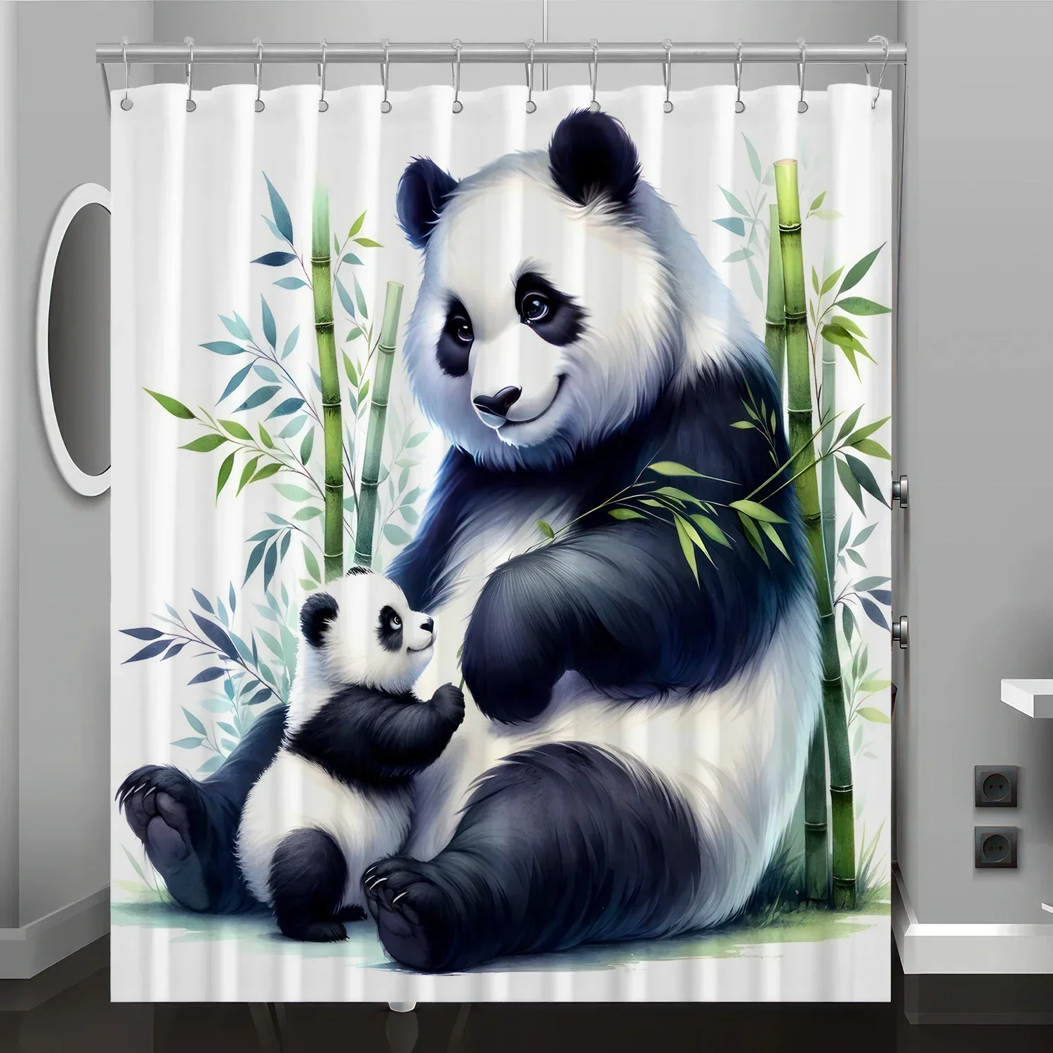 

Panda desenli dijital baskılı duş perdesi