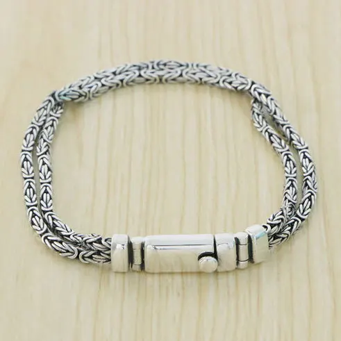 

925 Sterling Silver Vintage Thai Silver Punk Keel Double Layer Handwoven Bracelet Men's trendy creative personalized jewelry