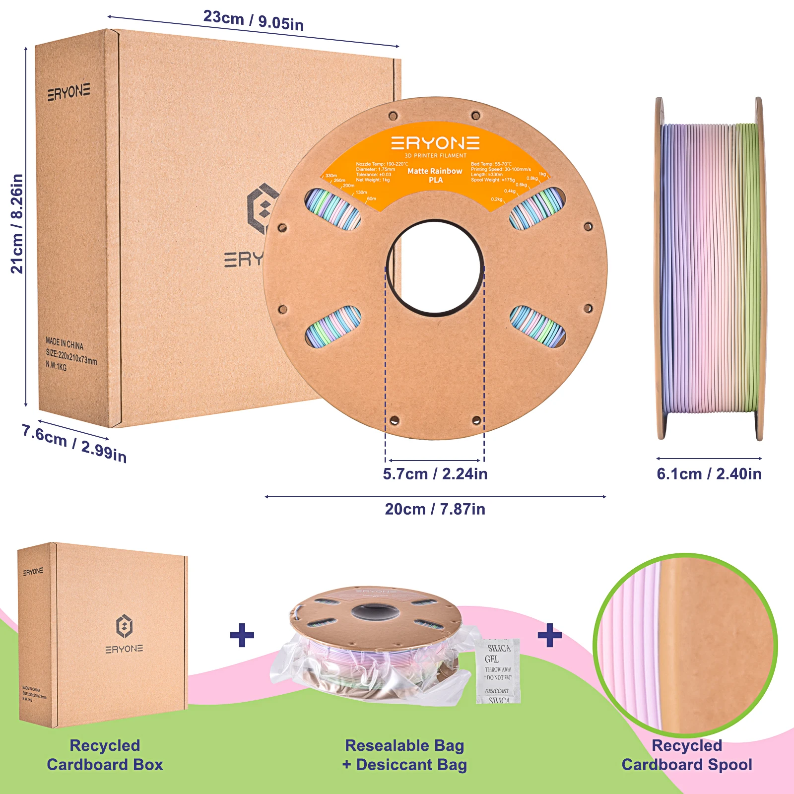 ERYONE جديد وصول ماتي قوس قزح PLA 1 كجم 1.75 مللي متر ± 0.03 مللي متر خيوط عالية الجودة للطباعة FDM ثلاثية الأبعاد بكرة مثالية شحن سريع #6