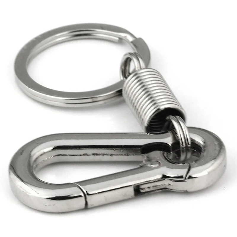 2X Sturdy Carabiner Key Chain Key Ring Polished Key Chain Spring Key Chain Business Waist Key Chain, Silver & Black