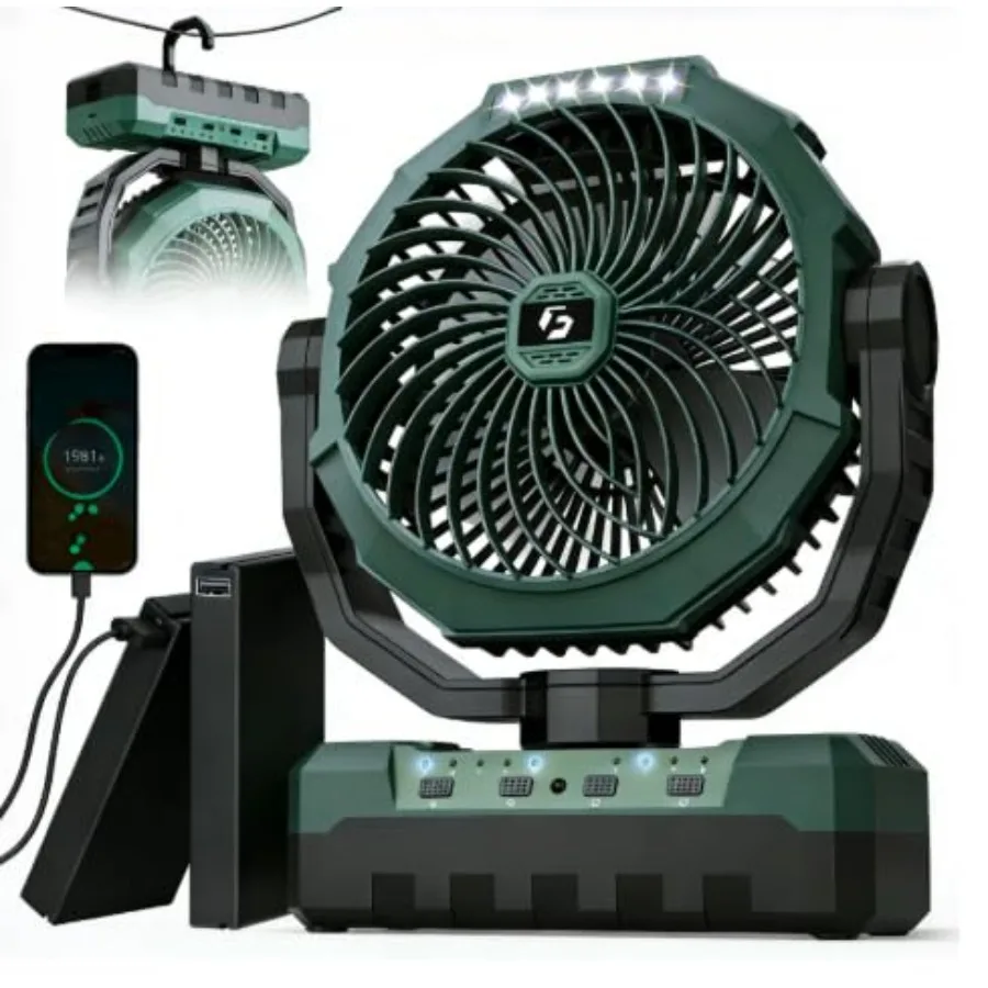 

Rechargeable Fan with 2PCS Detachable Battery - 48000mAh 127H Working Camping Fan Portable, Battery Powered Fans with Hook, Tim