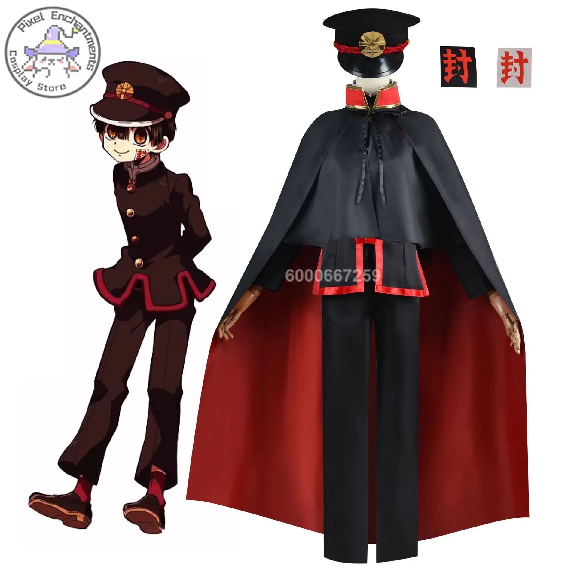 

Toilet-bound Jibaku Shounen Hanako-kun Anime Hanako-kun Cosplay Costume Men Black Clack Hat Wig Uniform Halloween party Outfit