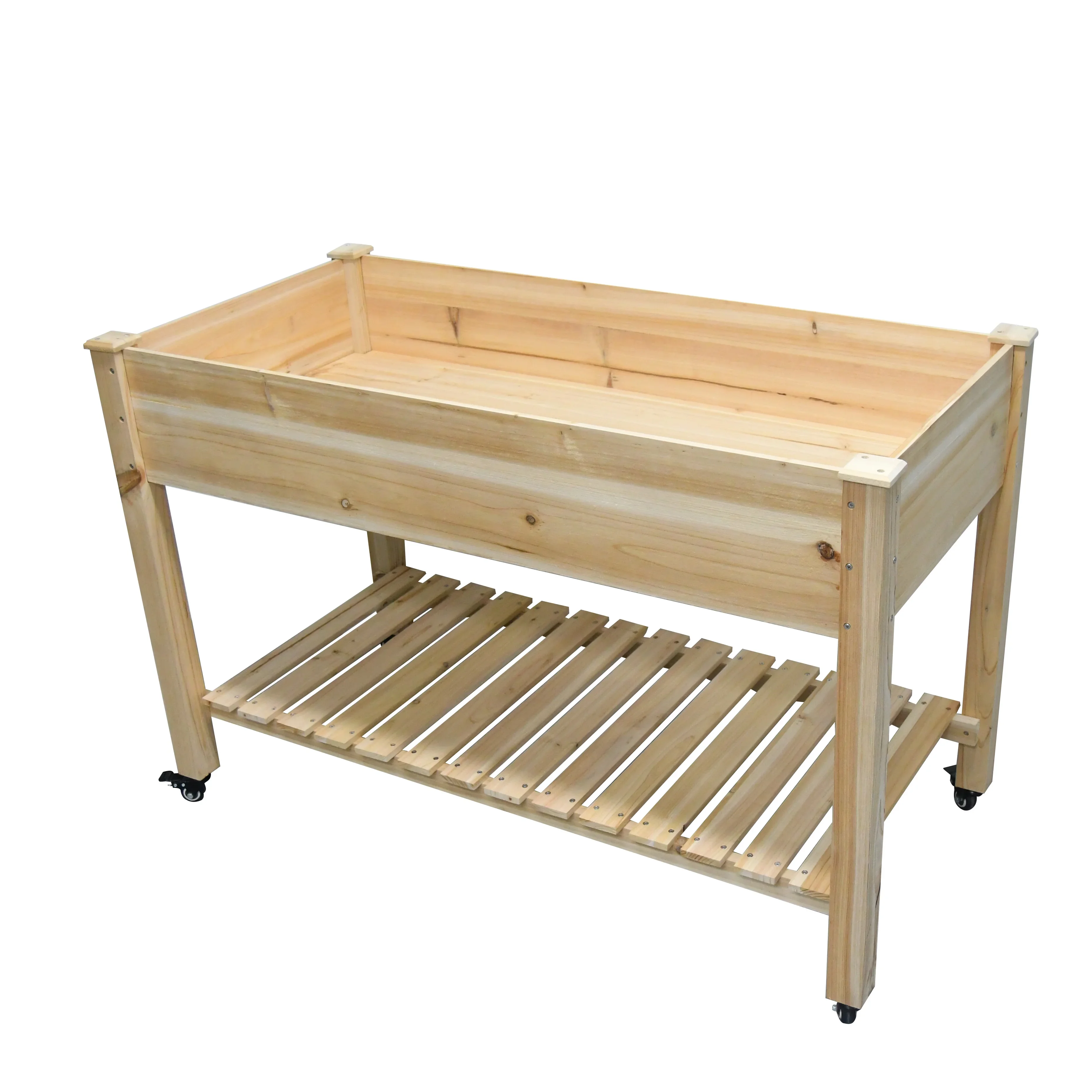 Outdoor Garden Flower Planter Work Bench Elevated Wooden Cedar Vegetable Box Stand 2 Tier Raised Garden Bed Eco-friendly