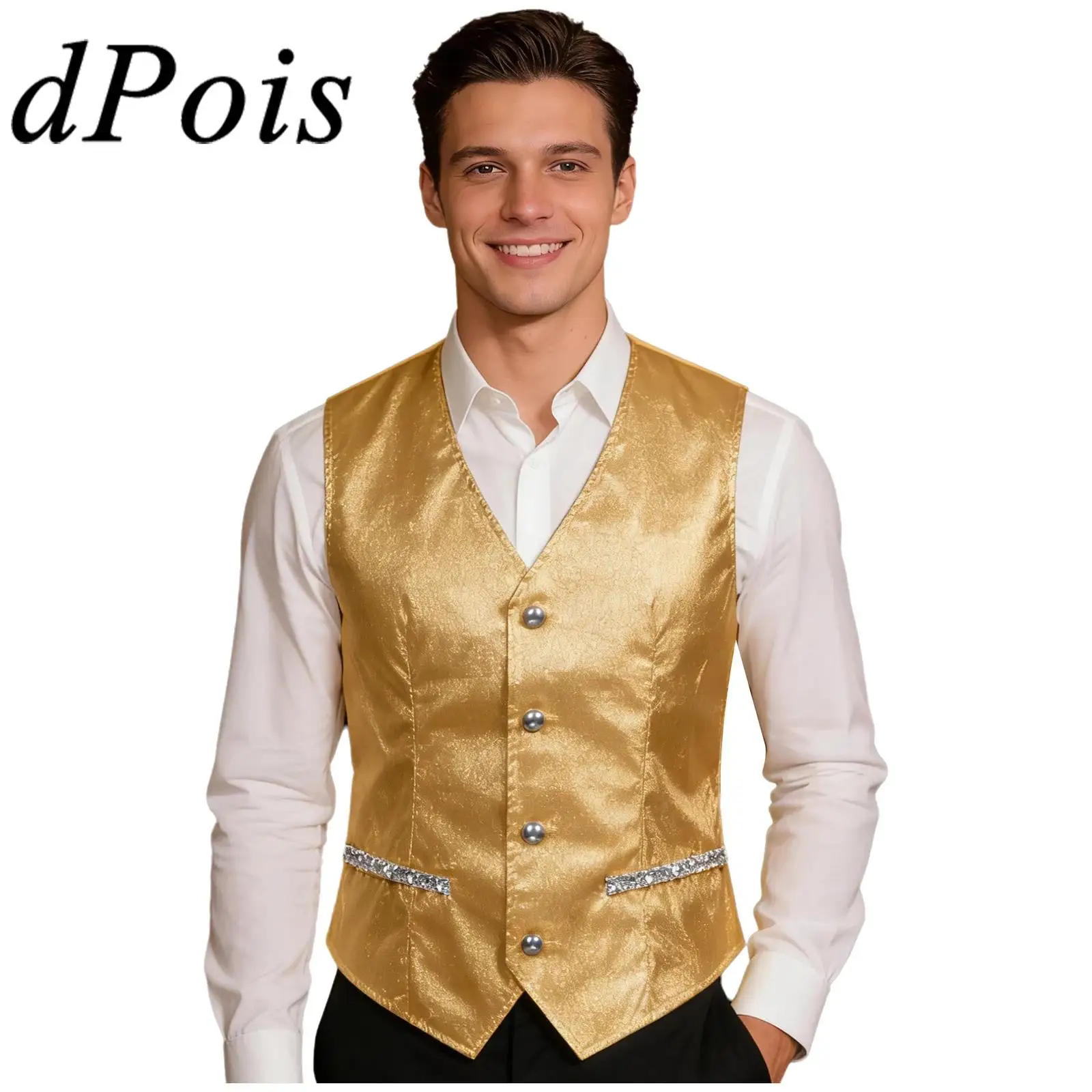 

Мужской жилет в винтажном стиле стимпанк, жилет для джентльменов, клубная одежда для джазовых танцев, жилет без рукавов с пайетками, топ-майка, костюм для дискотеки и коктейлей