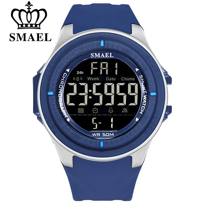 SMAEL-relojes deportivos para hombre, cronógrafo Digital LED de esfera grande, electrónico, informal, de pulsera, Militar