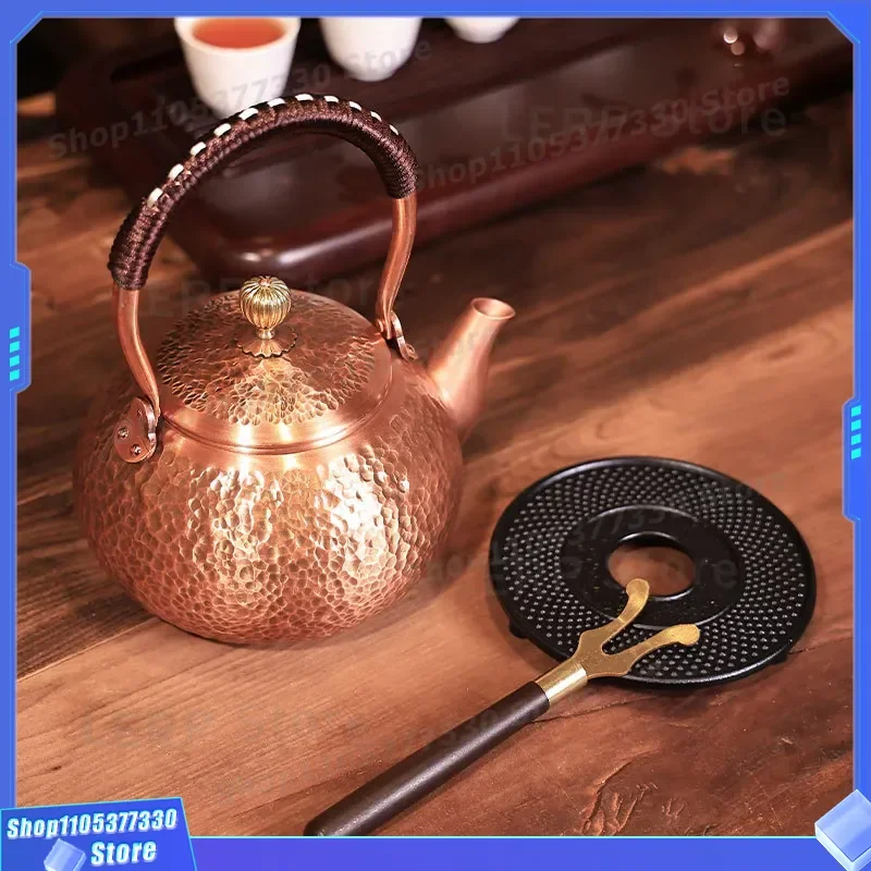 Handmade Pure Copper Teapot Kettle for Open Flame Stove Brewing Tea Set Red Copper Household Gift Box Traditional Cookware