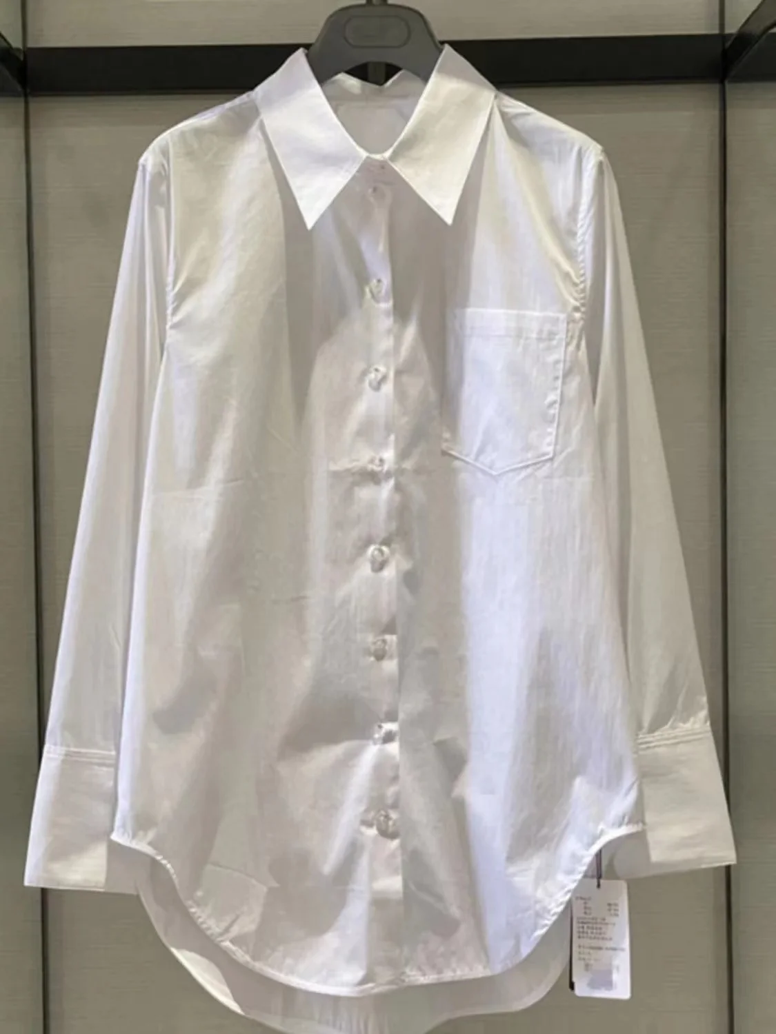 

Casual White Long Sve irt Women's Loose Fit Collar Button up mid Length Polyester Spring Autumn New Sle 2024