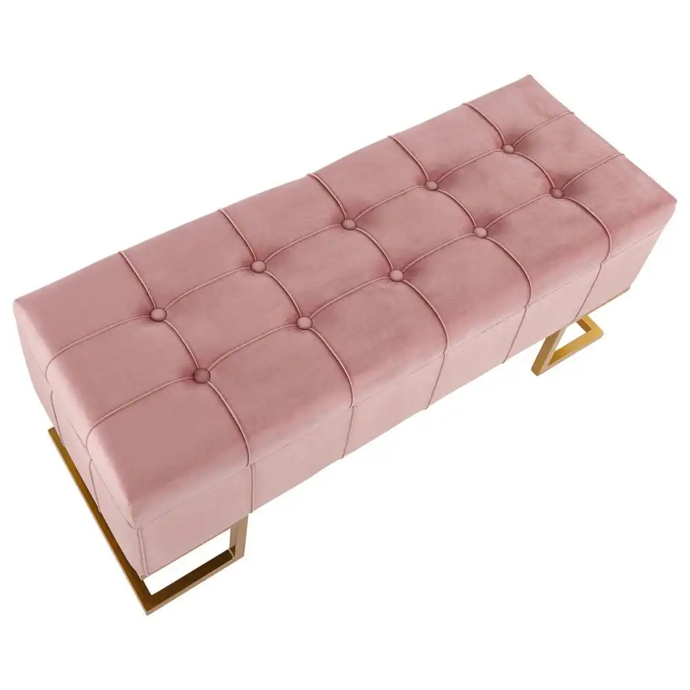 Ottoman Indoor Entryway Gold Steel Legs Pink Storage Bench