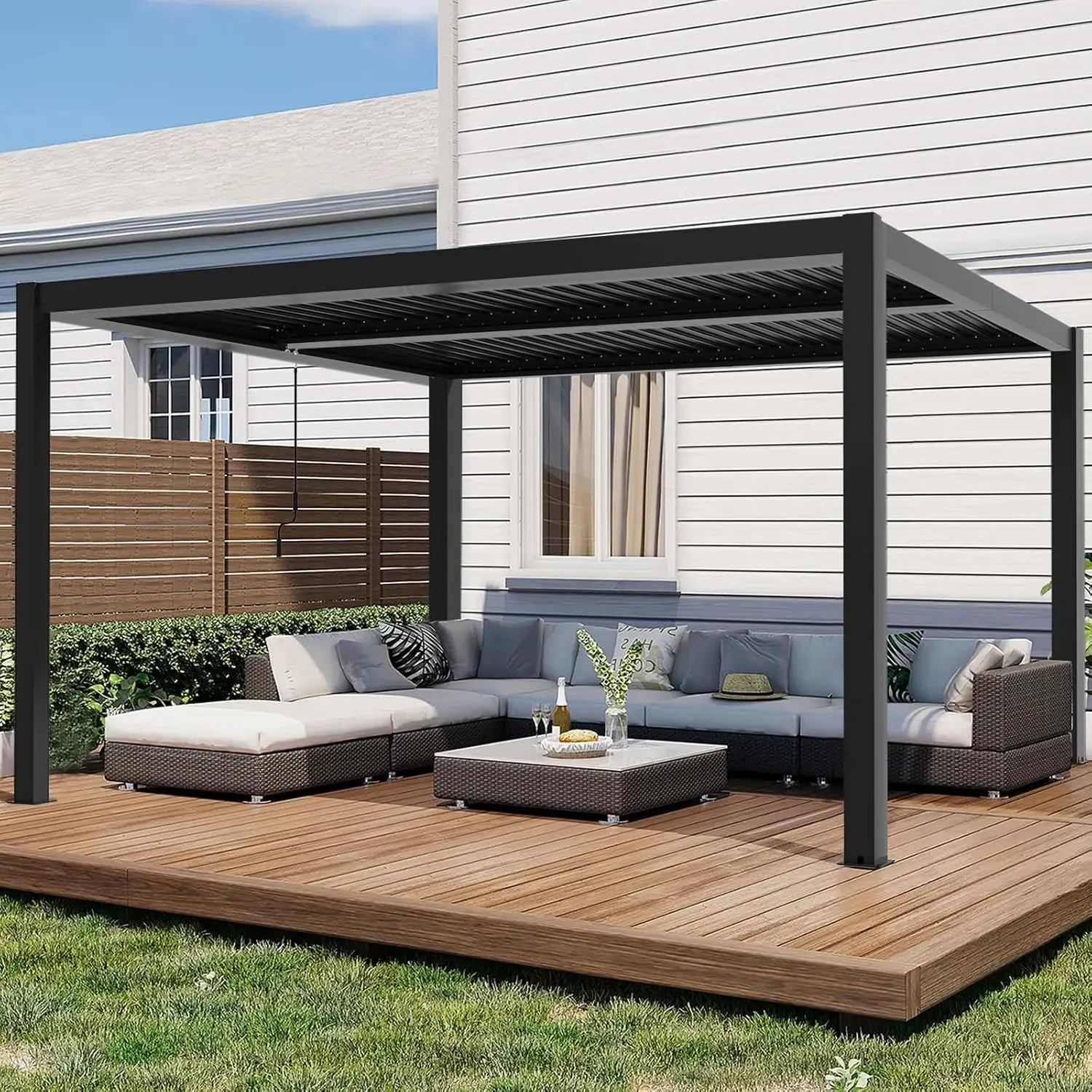 Flexible Design Modern Durable Aluminum Pergola Retractable Louver Blade for Outdoor Backyard Balcony Garden Villa Terrace