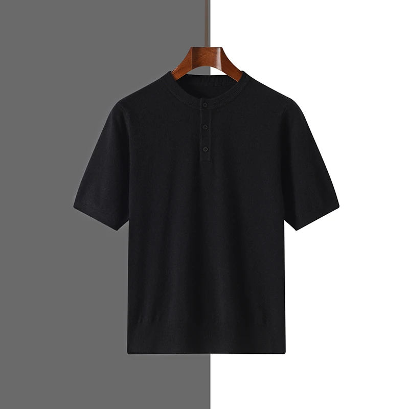 2025 new classic casual men's wool pullover sweater round neck short sleeved knitted sweater high-quality soft top