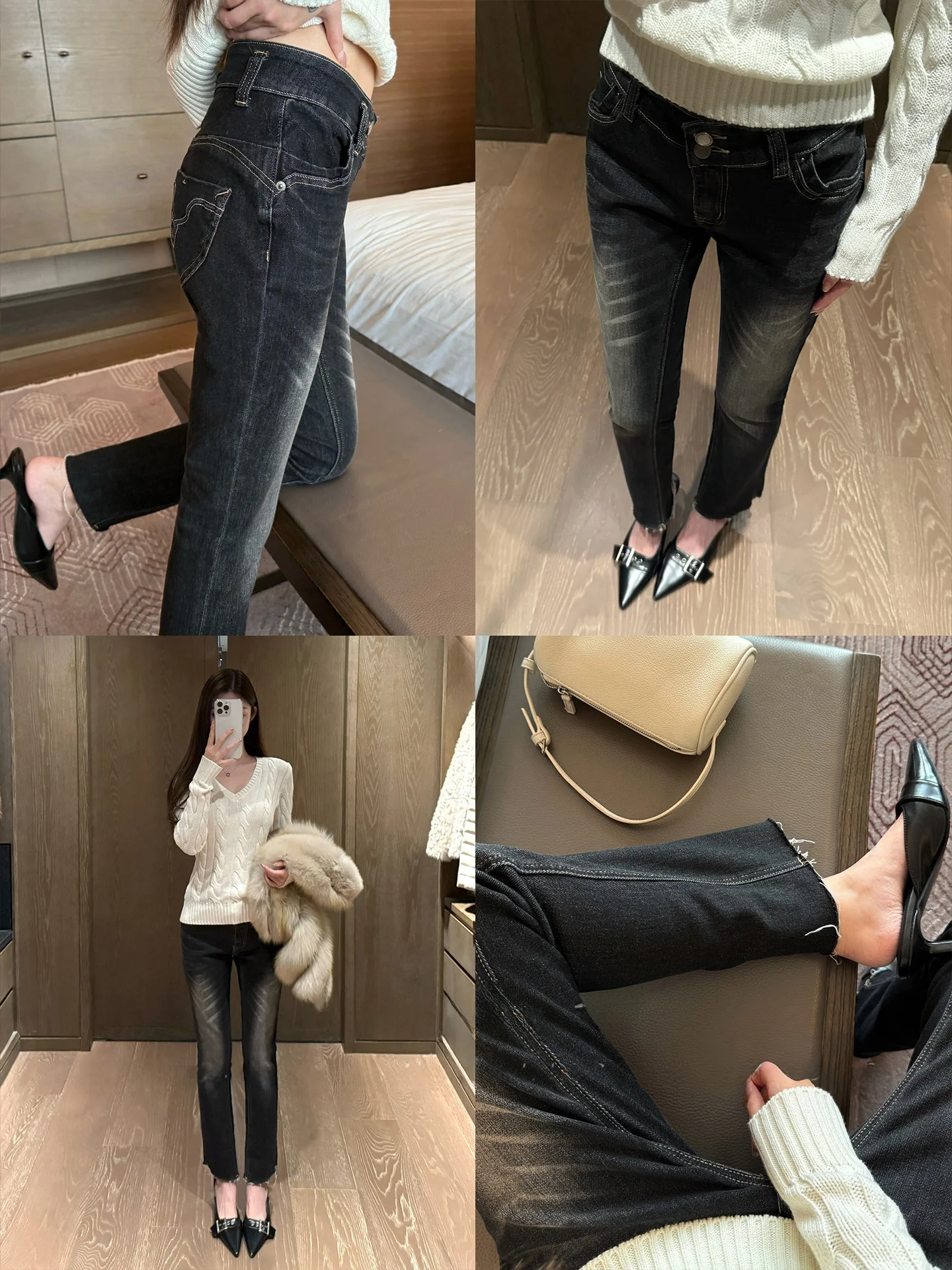 

Retro Waed Bla ey Women's Skinny Jeans High Waist Hip Lifting Distred Cuffed Denim Spring Summer New Arrival