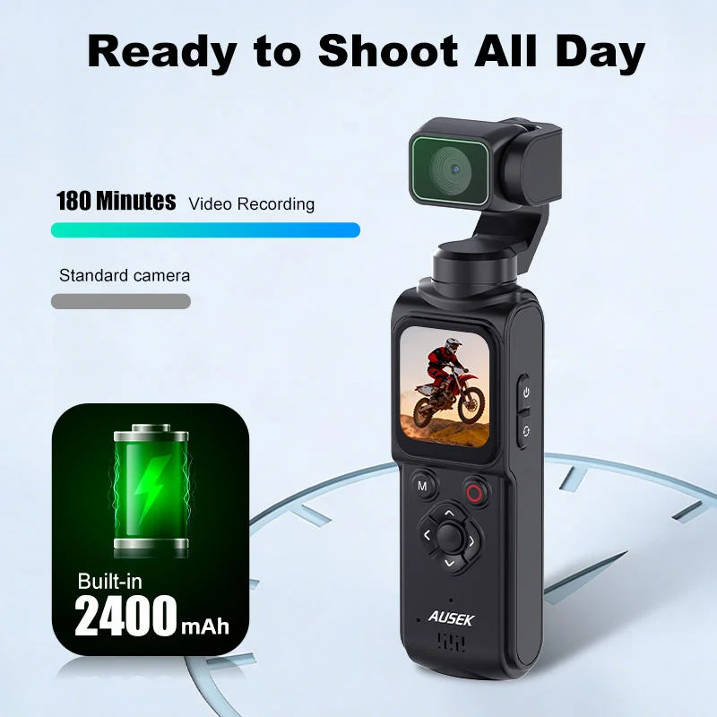 كاميرا أكشن جديدة بدقة 4K فائقة الوضوح مع حامل جيمبال محمول للتصوير بزاوية 330 درجة °   عدسة دوارة لتتبع الوجه للأنشطة الخارجية