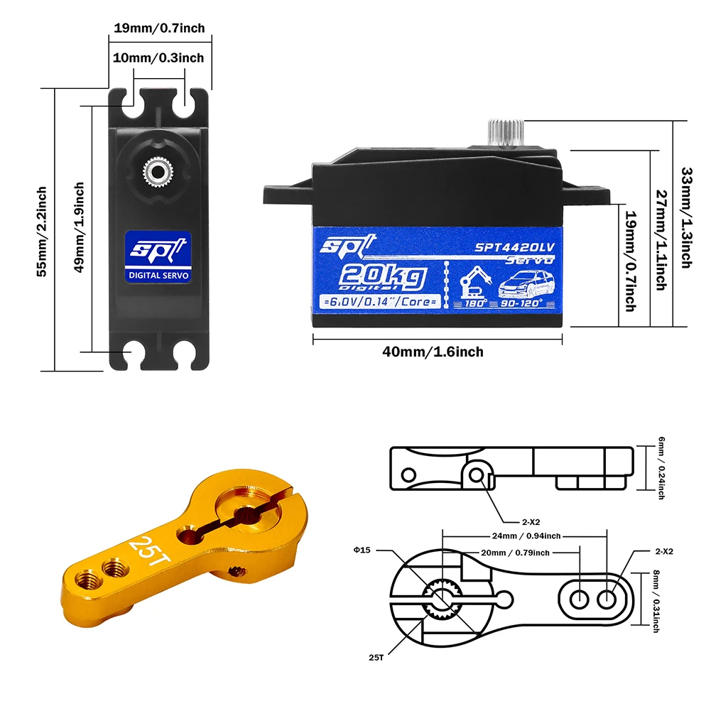 20kg Niskoprofilowy serwomechanizm z metalową przekładnią RC Cyfrowy mikro serwomechanizm do samochodu 1/10 RC do samochodu Tamiya Kyosho On-Road