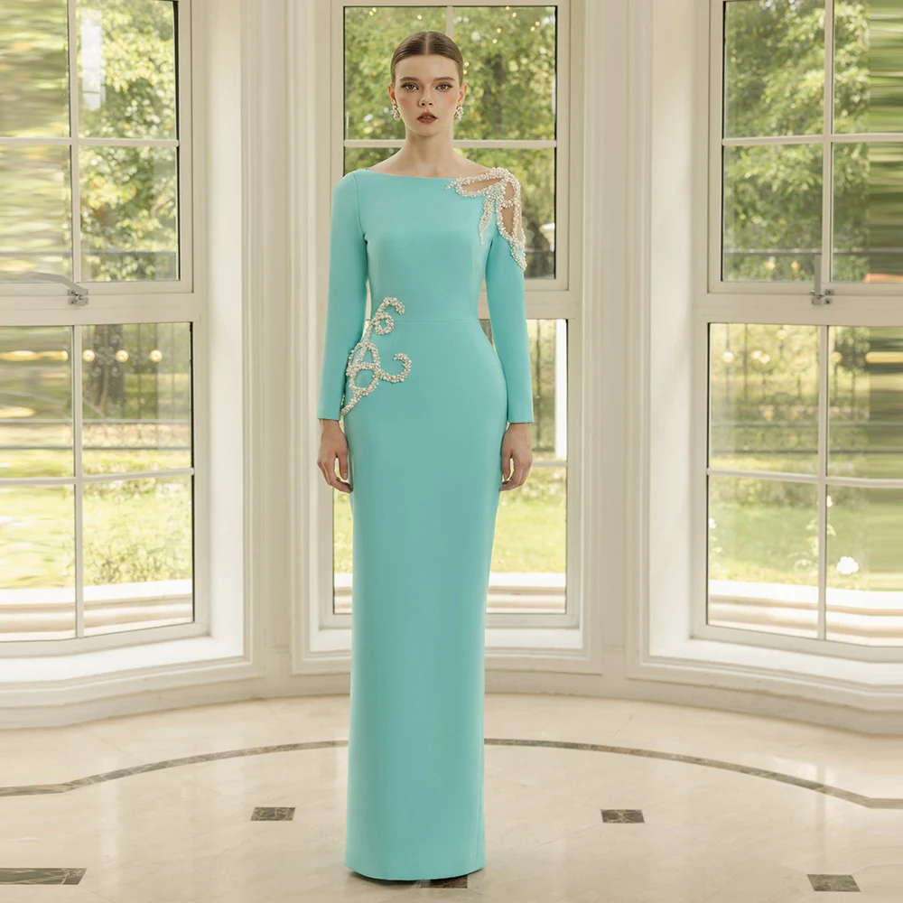 

Serendipity Evening Dress فساتين سهرة Elegant Crepe O-Neck Straight Luxurious Pearls Cocktail Gowns For Women Customized