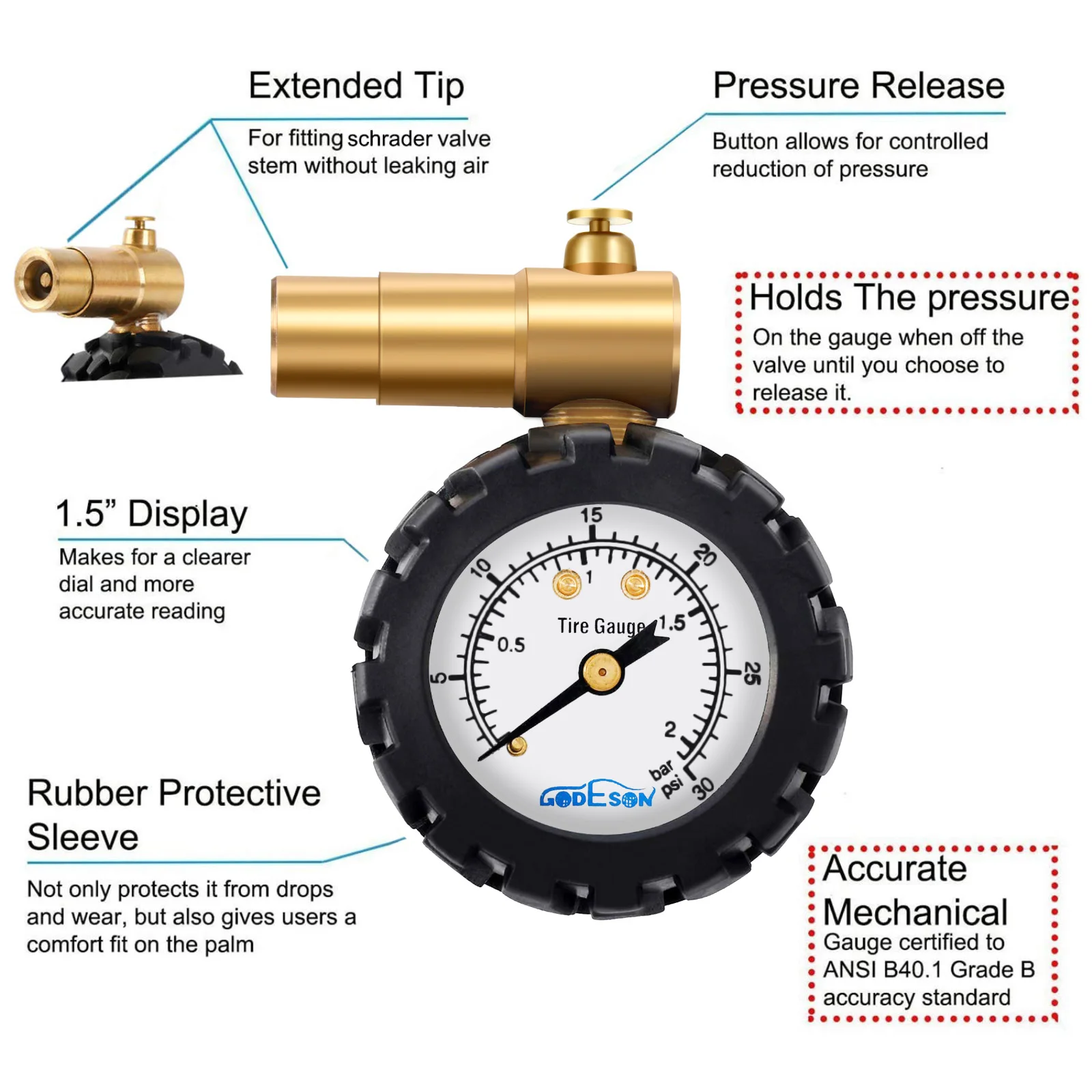 ATsafepro Tire Pressure Gauge160PSI 30 PSI Thick Valve Schrader Low Bicycle Tyre Gauge Mountain Bikes Mtb Road Car Accessories