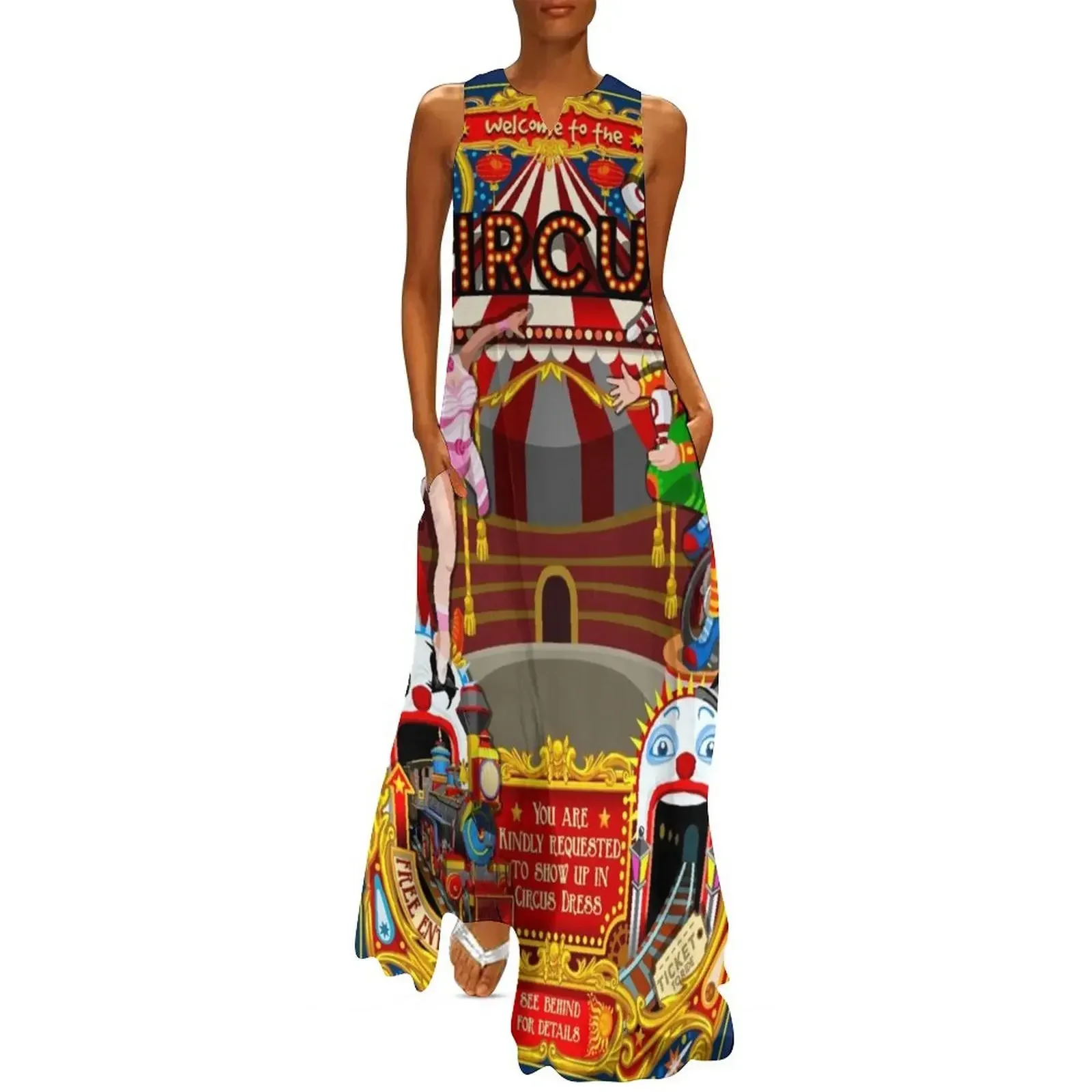 

Carnival Circus Amusement Family Theme Park Illustration Long Dress long dress women summer Dress
