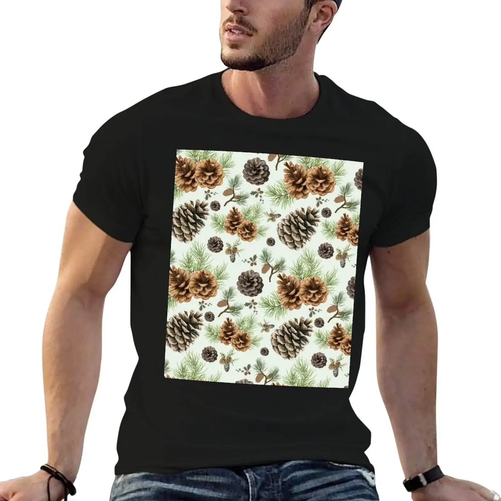 Botanical Earthy Pinecone Pattern T-Shirt hippie clothes affliction shirts graphic t shirts plus size men clothing