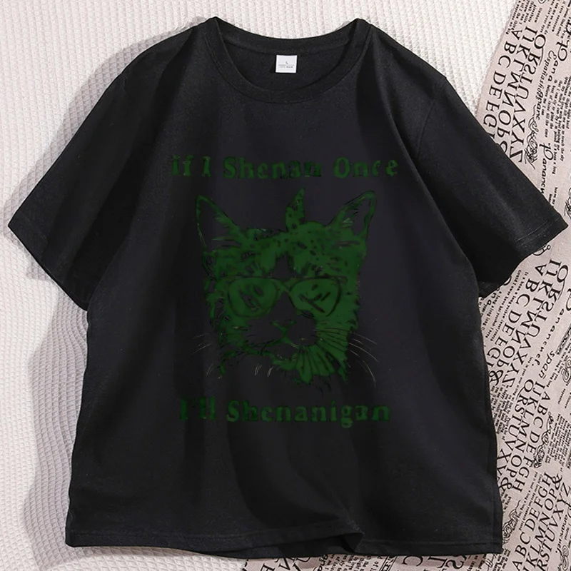 Funny Cat Shenanigans T-Shirt Casual Round Neck Printed Cute Cat T Shirts Vintage Cotton Short Sleeve Round Neck Tee Shirt